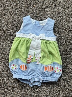 Blue & Green Baby Romper with Fish Appliques